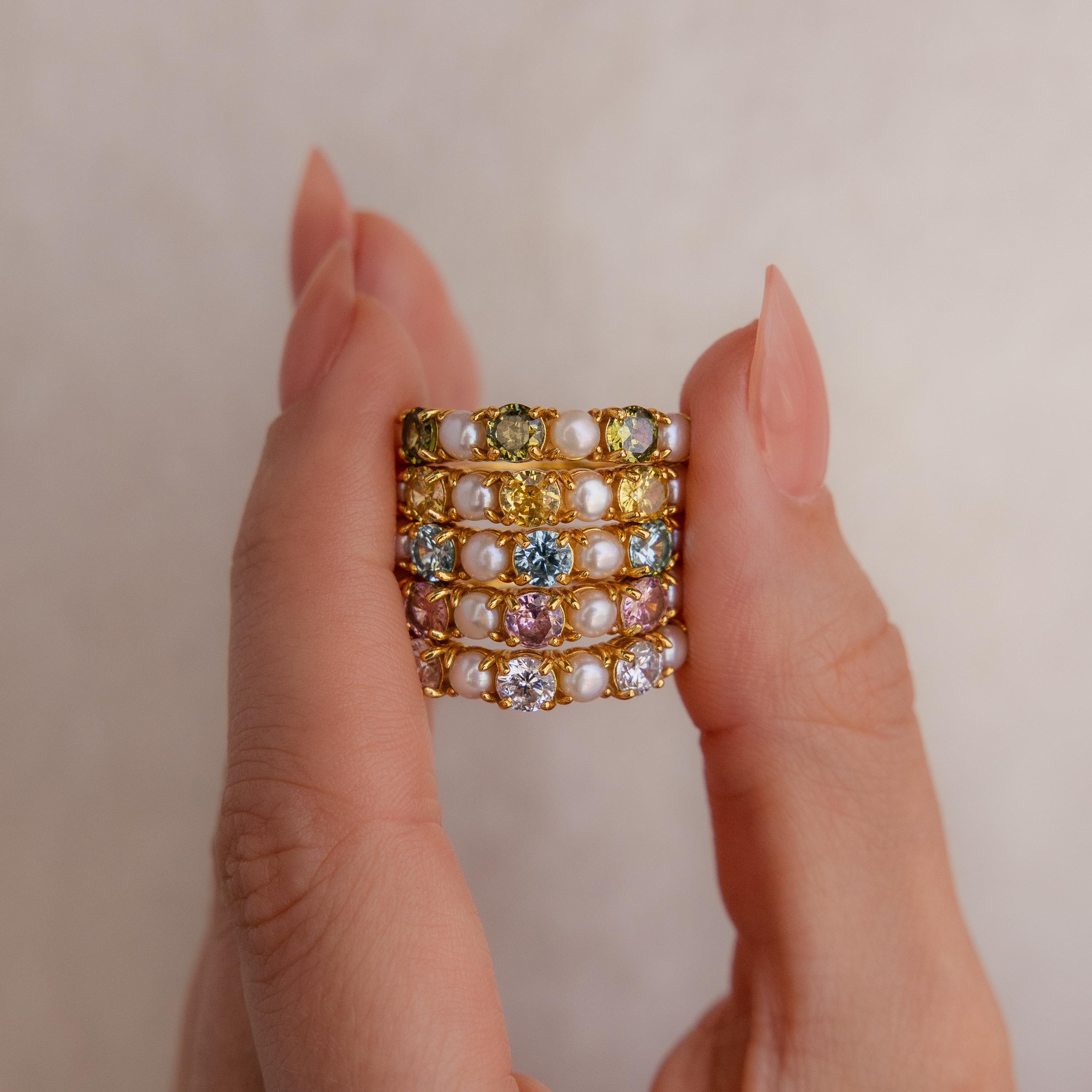 Gemischte Perle Birthstone Ring Caitlyn Minimalist • Benutzerdefinierte Edelstein Eternity Ring • Vintage Perlenschmuck • Statement Geschenke für Mama • RM178