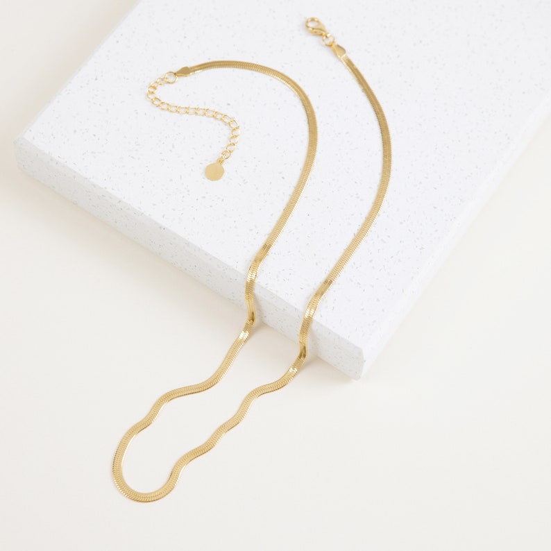 Herringbone Necklace in Gold, Rose Gold, Sterling Silver by Caitlyn Minimalist A Must Have Layering Necklace NR002 image 2