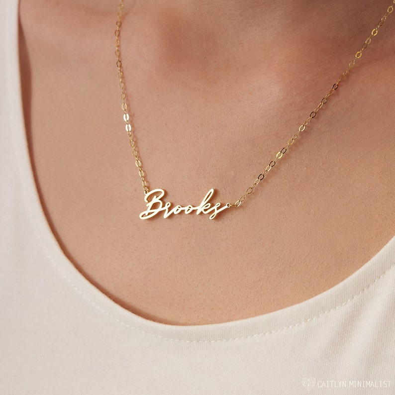 Dainty Script Name Necklace in Sterling Silver, Gold and Rose Gold Minimalist Necklace Perfect Gift for Her NH02F80 image 1