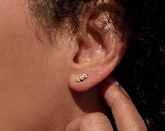 Pearl Bar Earrings by Caitlyn Minimalist • Beaded Stud Earrings • Dainty Second Hole Earrings • Perfect Gift for Her • Mom Jewelry • ER176
