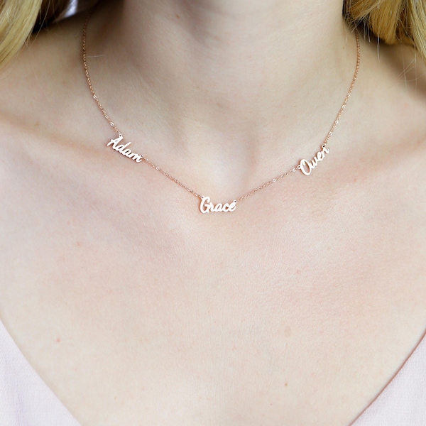 Dainty Triple Name Necklace • Children 3 Names Necklace • Custom Three Names Family Necklace • Friendship Necklace • New Mom Gift • NH05F47