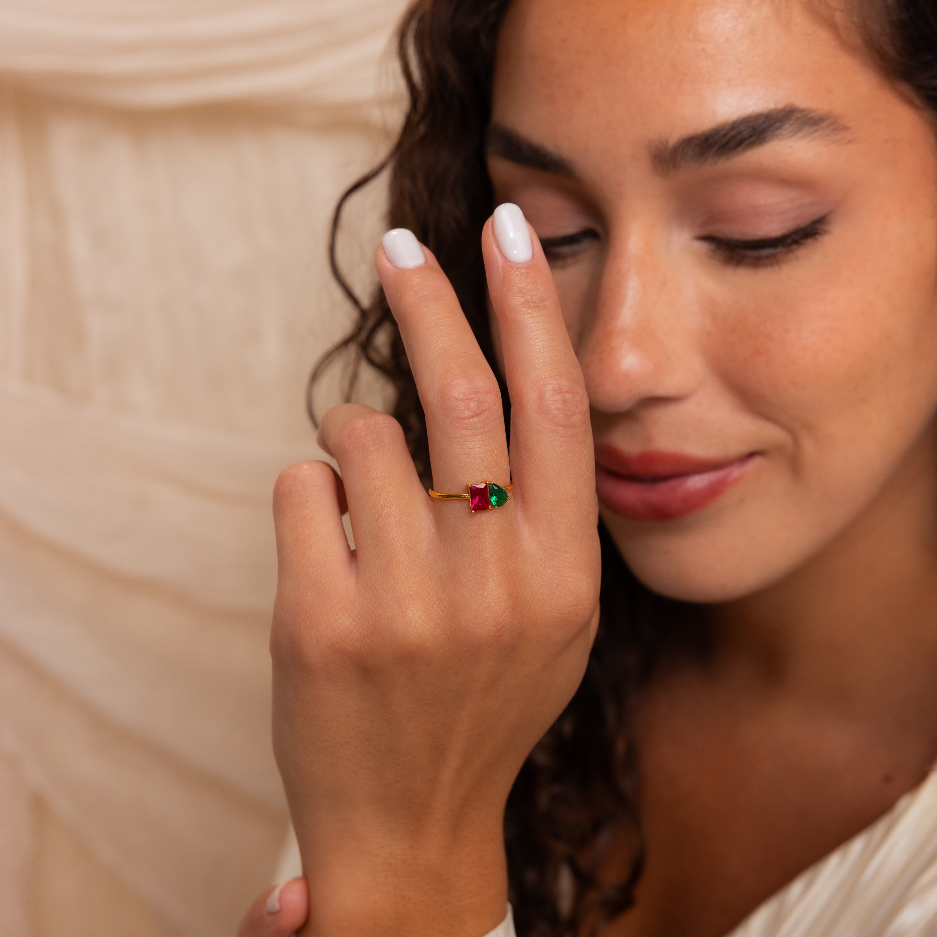 Emerald & Pear Cut Birthstone Ring by Caitlyn Minimalist • Custom Toi et Moi Gemstone Ring • Vintage Jewelry • Perfect Couples Gift • RM124