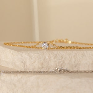 Double Chain Diamond Bracelet by Caitlin Minimalist Dainty Minimalist Bracelet, Perfect for Everyday Wear Anniversary Gift BR037 image 9