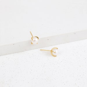 Pearl Stud Earrings Special Pearl Design by Caitlyn Minimalist Perfect Wedding Earrings Bridesmaids Jewelry ER020 image 4