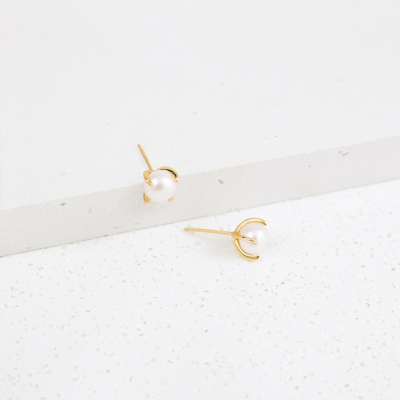 Pearl Stud Earrings Special Pearl Design by Caitlyn Minimalist Perfect Wedding Earrings Bridesmaids Jewelry ER020 image 4