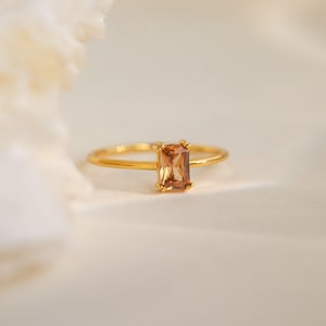 Citrine Birthstone Ring by Caitlyn Minimalist • Emerald Cut Ring • Vintage Style Crystal Ring • Gemstone Jewelry • Gift for Her • RR086