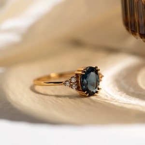 Blue Topaz Diamond Ring by Caitlyn Minimalist Vintage Inspired Gold Engagement Ring Diamond Promise Ring Anniversary Gift RR105 image 6