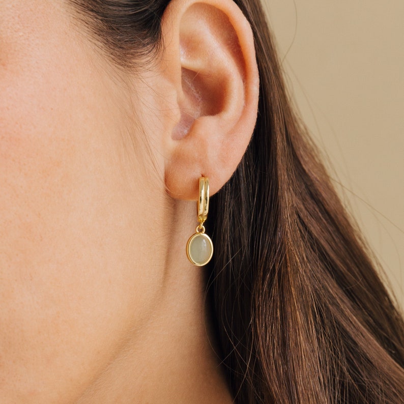 Jade Gemstone Drop Hoop Earrings by Caitlyn Minimalist Minimalist Jade Jewelry Green Everyday Dangle Earrings Gift for Her ER251 18K GOLD