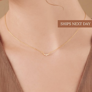 Dainty Pave Crescent Moon Necklace in Gold, Sterling Silver by Caitlyn Minimalist • Celestial Necklace • Gift for Her • NR004