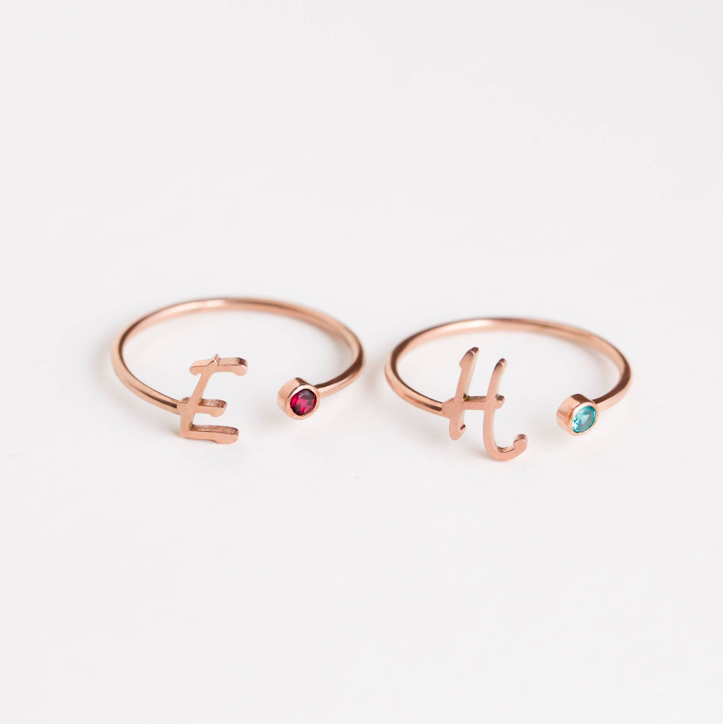 Custom Initial Birthstone Ring • Personalized Sterling Silver Initials Ring • Custom Name Gemstone Mother Ring • Mother Child Ring • RM06F48