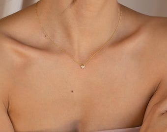 Dainty Crystal Butterfly Necklace by Caitlyn Minimalist • Pave Diamond Charm Necklace for Layering in Gold & Silver • Birthday Gift • NR094