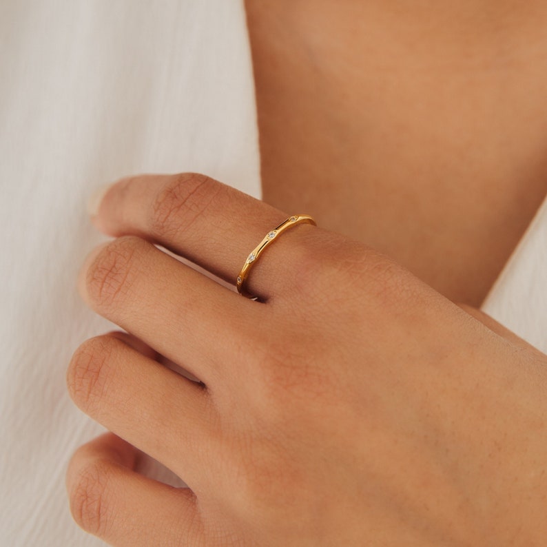 Minimalist Gold Diamond Ring by Caitlyn Minimalist Dainty Thin Stacking Crystal Ring Romantic Anniversary Gift for Girlfriend RR057 image 1