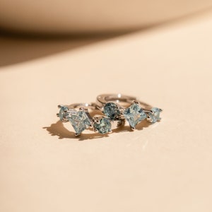 Aquamarine Huggie Hoops by Caitlyn Minimalist • Dainty Blue Crystal Gemstone Earrings • Silver Birthstone Jewelry • Bridesmaid Gift • ER384