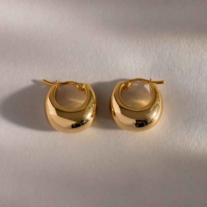 Bold Teardrop Hoop Earrings By Caitlyn Minimalist • Chunky Dome Huggie Earrings • Statement Jewelry • Girlfriend Gift • ER742 image 7