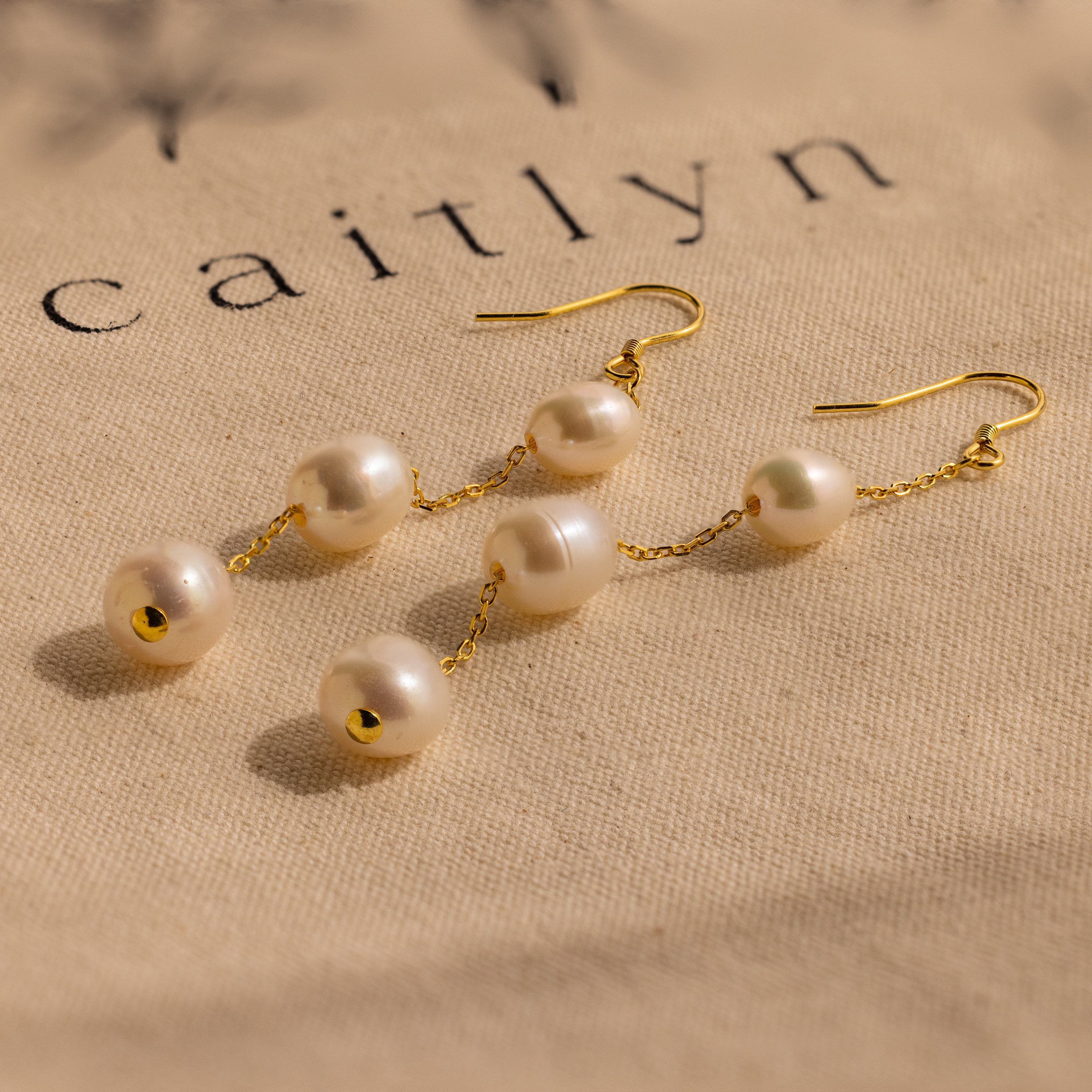 Long Pearl Dangle Earrings by Caitlyn Minimalist • Statement Pearl Gemstone Drop Earrings for Everyday • Wife Gift for Anniversary • ER444