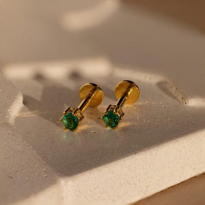 Dainty Birthstone Studs by Caitlyn Minimalist • Flat Back Cartilage Earrings with Custom Gemstone • Crystal Jewelry • Birthday Gift • ER589