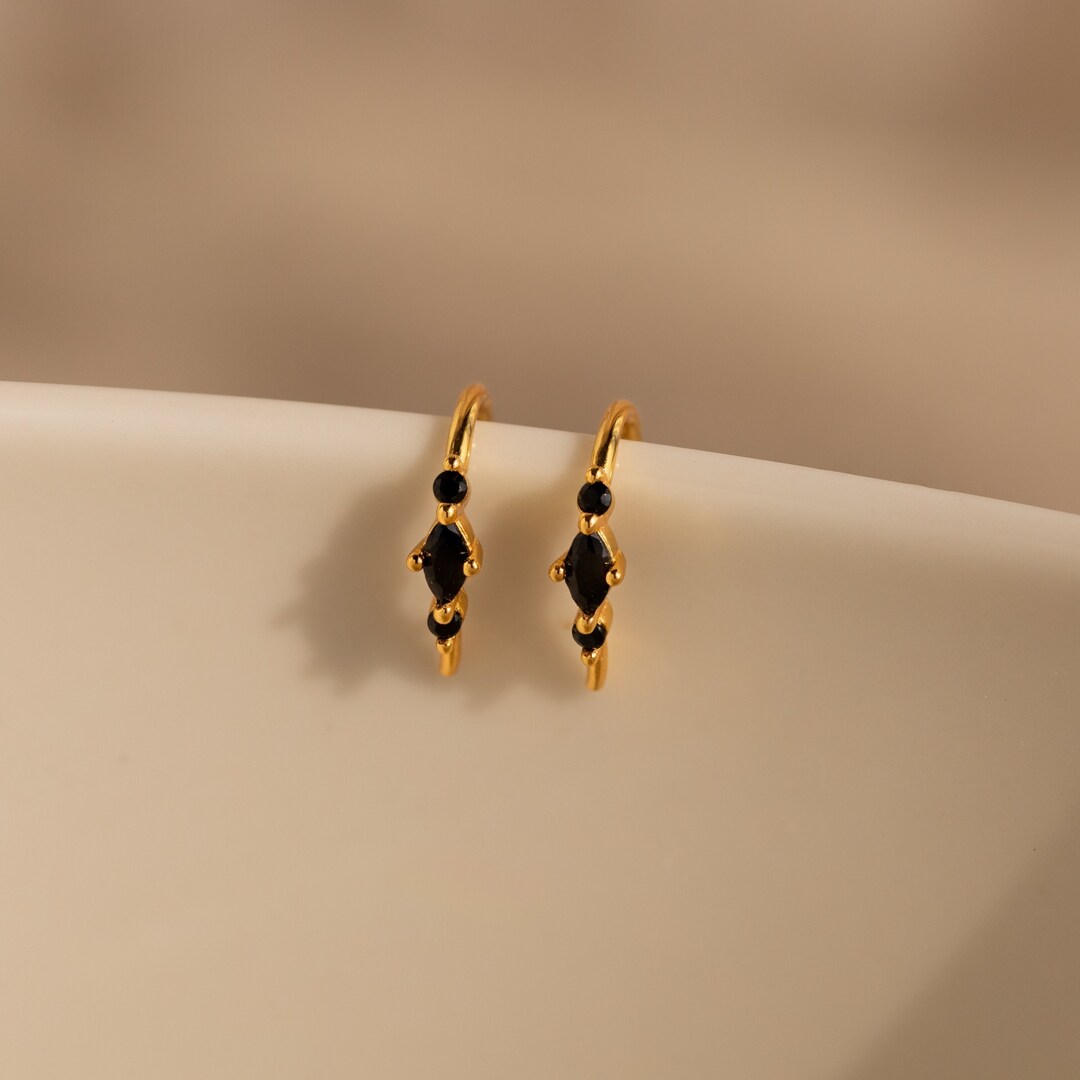 Black Diamond Threader Earrings by Caitlynminimalist Dainty Gold