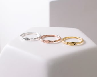 Dainty Name Ring • Custom Delicate Stacking Ring • Personalized Gift for New Mom • Baby Shower Gift • Pet Lover Jewelry • RM21F31