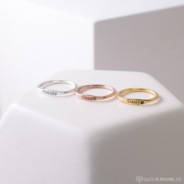 Zarter Namensring • Individuell gestaltbarer, filigraner Stapelring • Personalisiertes Geschenk für frischgebackene Mütter • Geschenk zur Babyparty • Schmuck für Tierliebhaber • RM21F31
