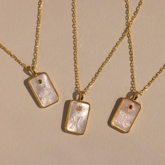 Pearl Zodiac Birthstone Necklace by CaitlynMinimalist • Custom Pendant Necklace with Mother of Pearl • Zodiac Jewelry • Gift for Her • NM216