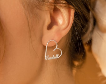 Custom Name Heart Earrings by Caitlyn Minimalist • Handmade Statement Stud Earrings • Unique Gold Charm Earrings • Gift for Mom • CM61F60