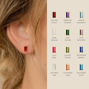 Baguette Birthstone Earrings by Caitlyn Minimalist • Custom Gemstone Earrings • Dainty Personalized Jewelry • Birthday Gift for Her • ER296