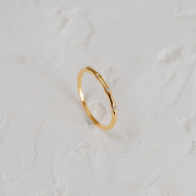 Minimalist Gold Diamond Ring by Caitlyn Minimalist Dainty Thin Stacking Crystal Ring Romantic Anniversary Gift for Girlfriend RR057 image 3