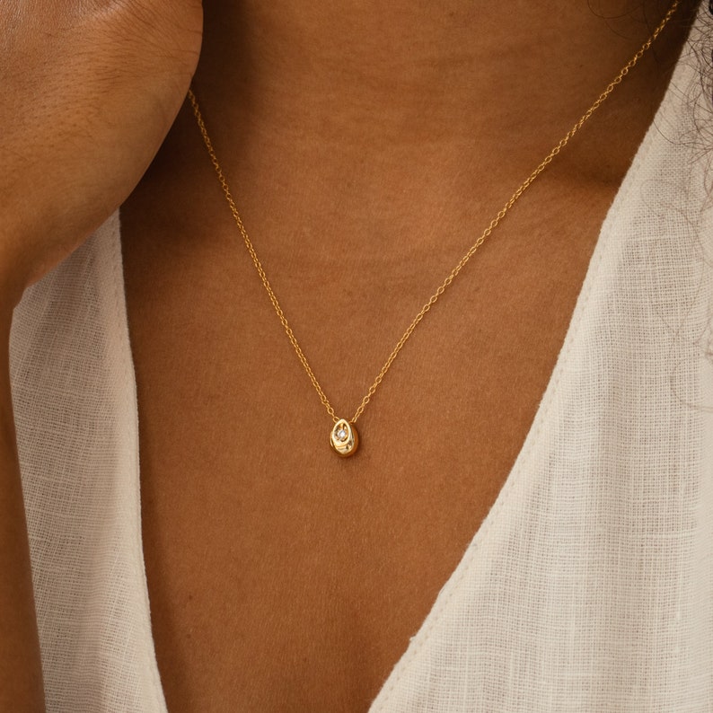 Nugget Necklace Teardrop Necklace Dainty Necklace, Perfect For Stacking Mother Necklace Perfect Birthday Gift for Her NR060 18K GOLD