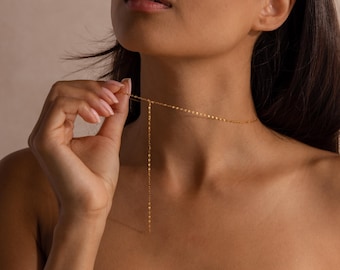 Spiegelketten-Lariat-Halskette von Caitlyn Minimalist • Zarte Y-Halskette zum Kombinieren • Feiner Hochzeitsschmuck • Geschenkidee für den Junggesellinnenabschied • NR290