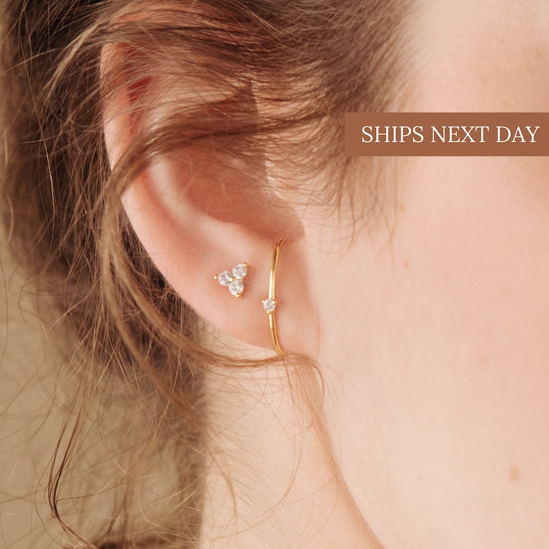 Arc Stud Earrings by Caitlyn Minimalist Modern Diamond Stud Earrings in Gold, Silver, Rose Gold Minimalist Suspender Earrings ER002 image 3