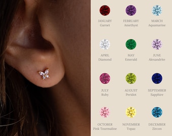 Butterfly Birthstone Flat Back Earrings by CaitlynMinimalist • Crystal Butterfly Stud Earrings • Dainty Jewelry • Gift for Kids • ER659