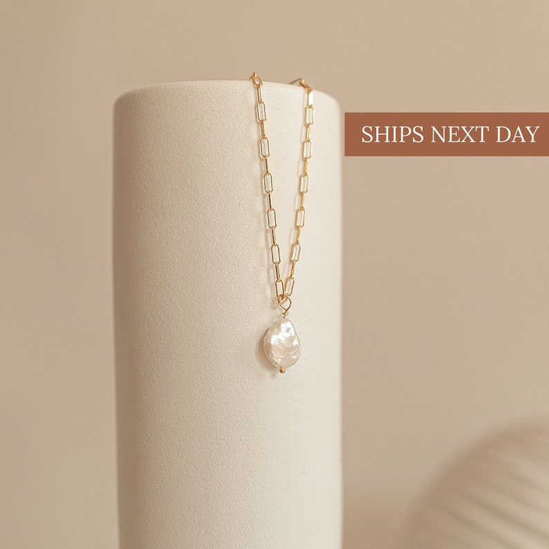 Baroque Pearl Pendant Necklace by Caitlyn Minimalist Irregular Pearl Necklace Long Necklace, Perfect for Layering NR012 18K GOLD