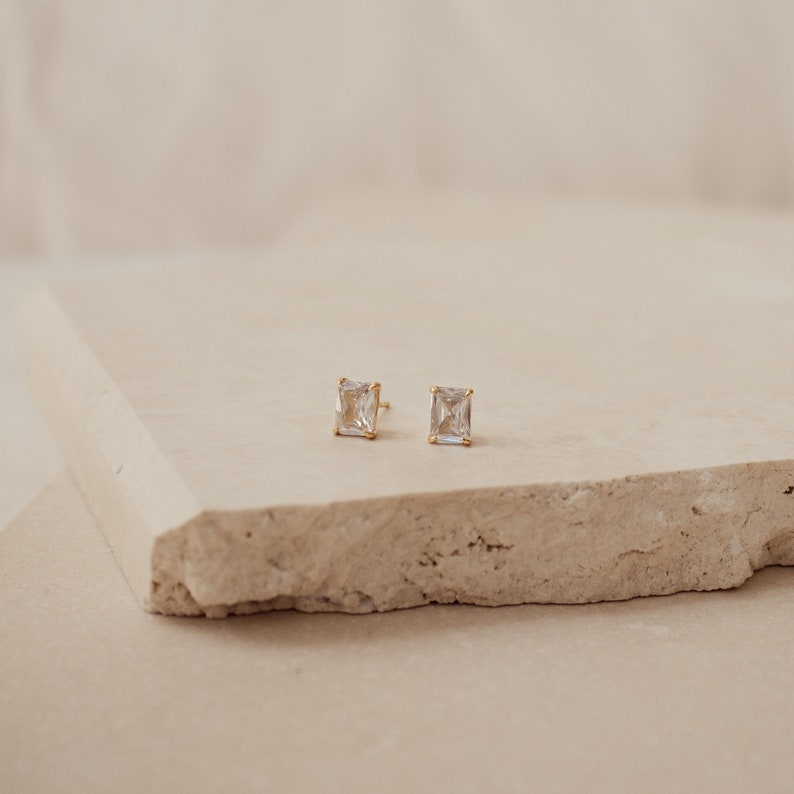 Minimalist Emerald Diamond Earrings Emerald Cut Diamond Earrings Perfect Simple Earrings Wedding Earrings Gift for Her ER168 image 1