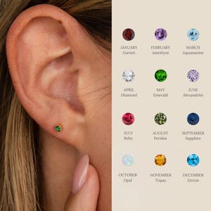 Flat Back Birthstone Studs by Caitlyn Minimalist • Dainty Gemstone Stud Earrings in Gold • Minimalist Jewelry • Personalized Gifts • ER589
