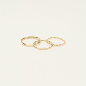 Minimalist Silver Rings by Caitlyn Minimalist • Set of 3: Midi Ring, Twist Ring, Lined Ring • Notched Ring • Dainty Stacking Rings • RR070 18K GOLD