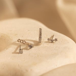 Diamond Earring Set by Caitlyn Minimalist • Set of 3: Ear Climber, Ear Jacket & Pave Diamond Hoop • Silver Jewelry • Gift for Her • ER427 image 7
