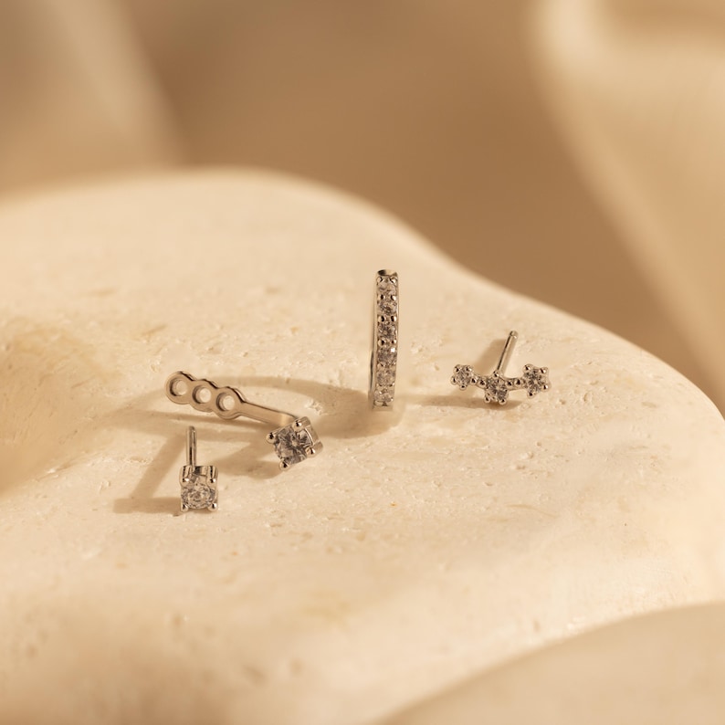 Diamond Earring Set by Caitlyn Minimalist • Set of 3: Ear Climber, Ear Jacket & Pave Diamond Hoop • Silver Jewelry • Gift for Her • ER427 image 7
