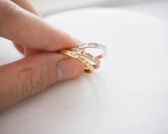 Dainty Coordinates Ring • Stackable Band • Personalized Custom Location Jewelry • Custom Location Ring • Gifts for Husband • RM22F31