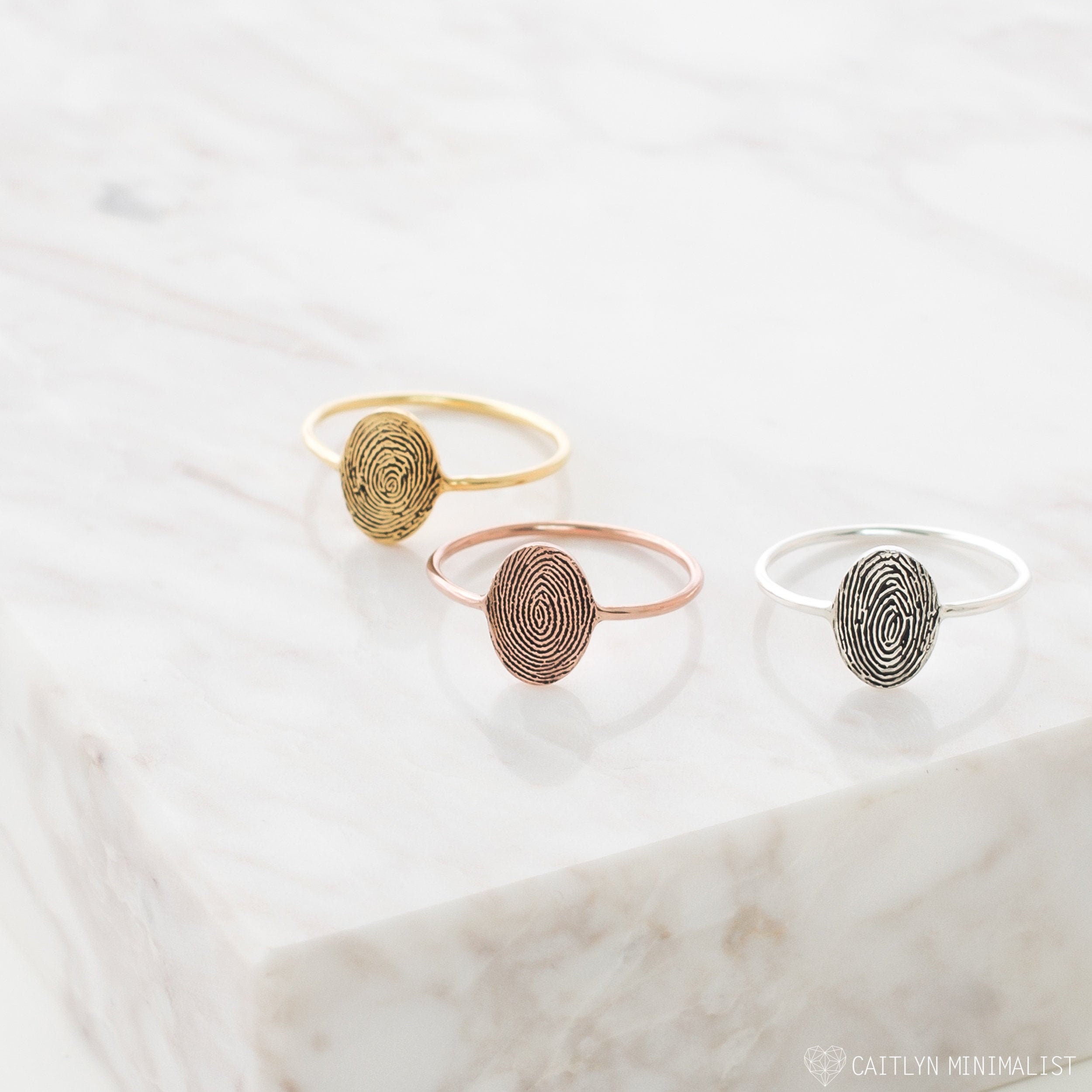 Oval Fingerprint Ring • Actual Fingerprint Jewelry in Sterling Silver, Gold & Rose Gold by CaitlynMinimalist • Memorial Gifts • RM52a