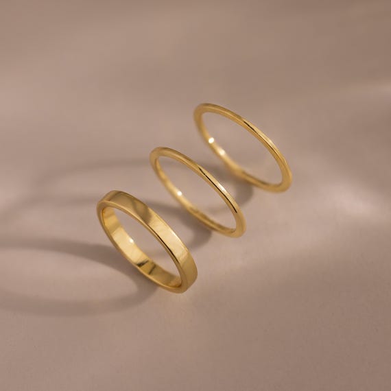 Minimalist Gold Ring Set by CaitlynMinimalist • Set of 3: Simple Gold Bands • Dainty Stacking Rings for Everyday Wear • Gift for Her • RR184
