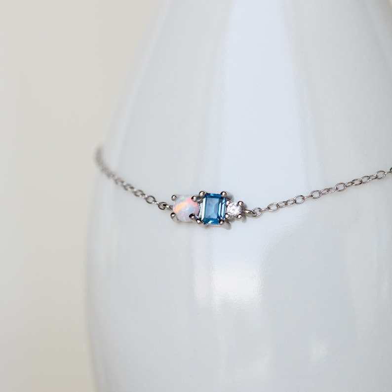 Opal & Diamond Gemstone Bracelet by Caitlyn Minimalist Dainty Birthstone Charm Bracelet Opal Jewelry Birthday Gift for Her BR023 image 8