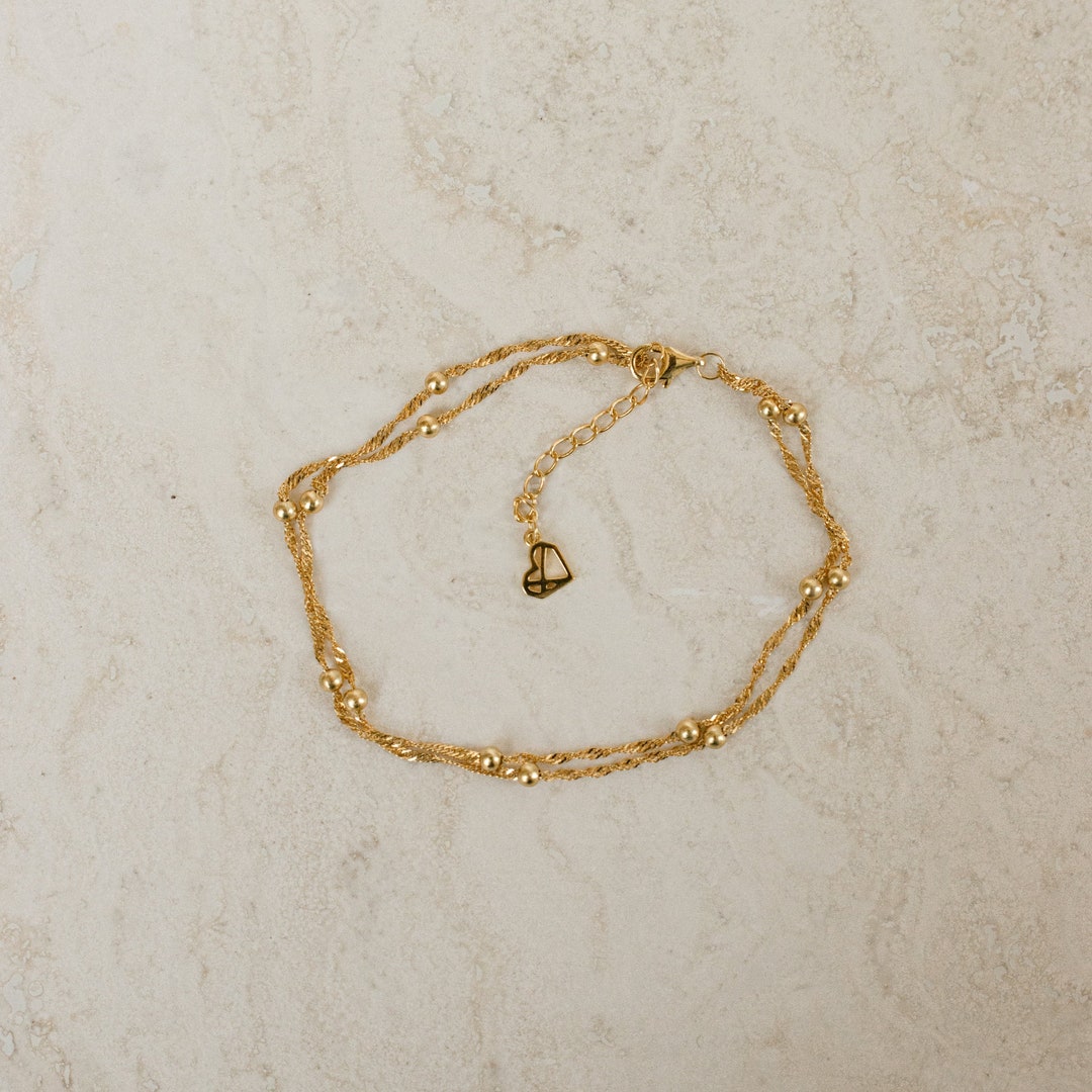 Duo Bead Chain Anklet Delicate Anklet Fine Beaded Chain Anklet Summer