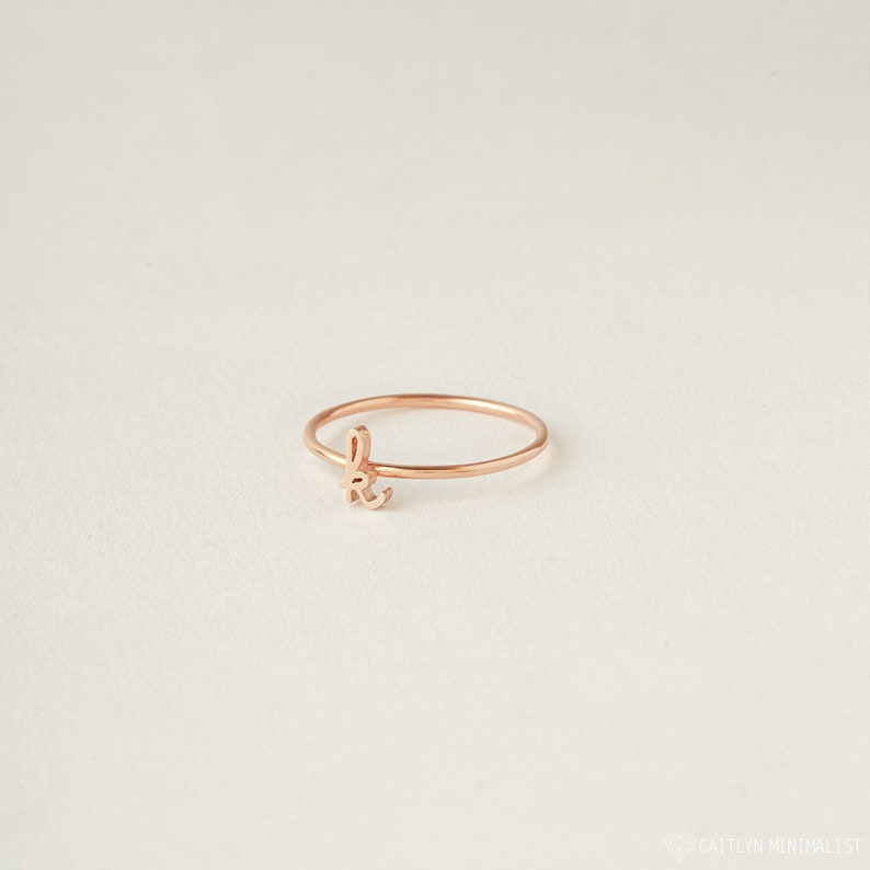 Initial Ring in Sterling Silver Minimalist Ring Personalized Initial Ring Stacking Ring Gift For Her Bridesmaid Gift RM47F51 ROSE GOLD