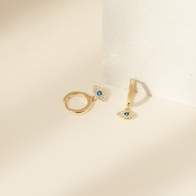 IRIS Huggie Hoop Earrings by Caitlyn Minimalist \u2022 Evil Eye Jewelry \u2022 Dainty Eye Earrings \u2022 Protection Jewelry \u2022 ER003
