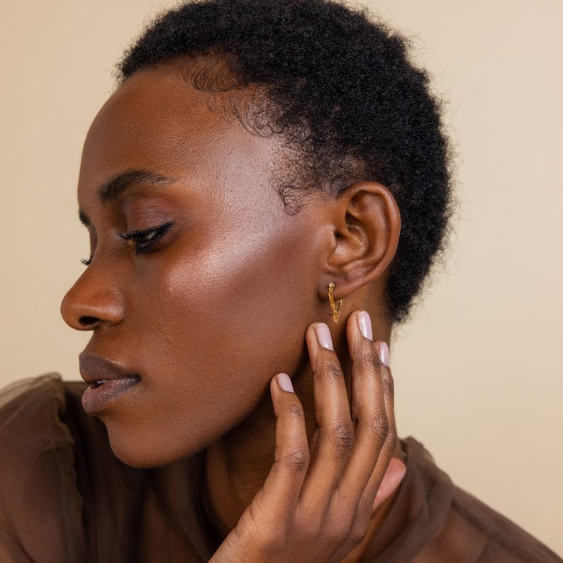Chain Flat Back Earrings by Caitlyn Minimalist • Dainty Dangling Cartilage Earrings • Statement Jewelry • Birthday Gift • ER460 image 3