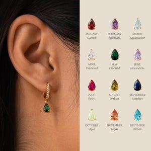 Birthstone Hoop Earrings by Caitlyn Minimalist • Minimalist Gold Hoops with Dangling Gemstone Charm • Perfect Gifts for Daughter • ER117