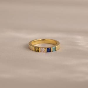 Multiple Inlay Birthstone Ring by Caitlyn Minimalist • Stackable Gemstone Mothers Ring • Dainty Jewelry • Personalized Gift for Mom • RM195