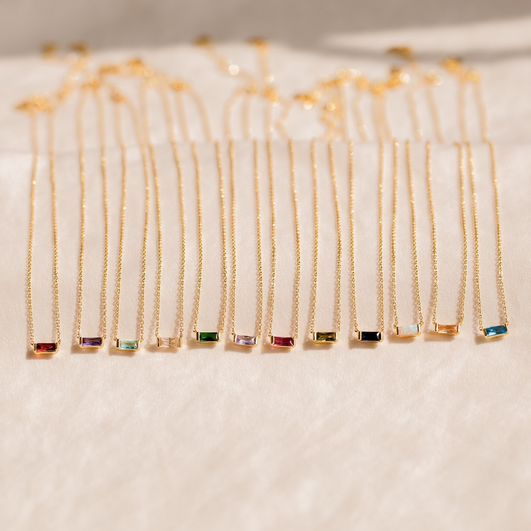 Baguette Birthstone Necklace by Caitlyn Minimalist • Everyday