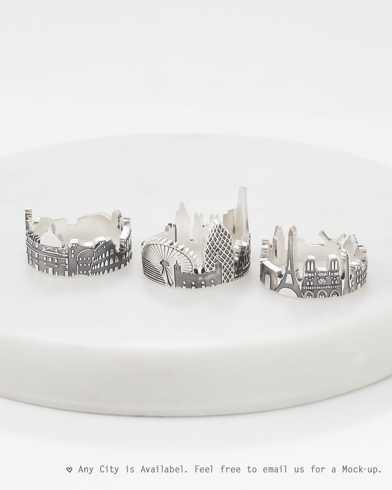 Custom City Ring Cityscape Ring Travel Ring Skyline Ring Statement Ring Friendship Ring Personalized Gift Wedding Gift RM41 image 2