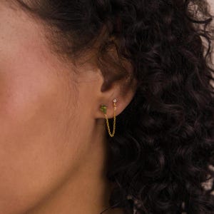 Agate Chain Earrings by Caitlyn Minimalist • Duo Gemstone Kite Dangle Earrings • Green Art Deco Earrings • Dainty Jewelry • Mom Gift • ER672